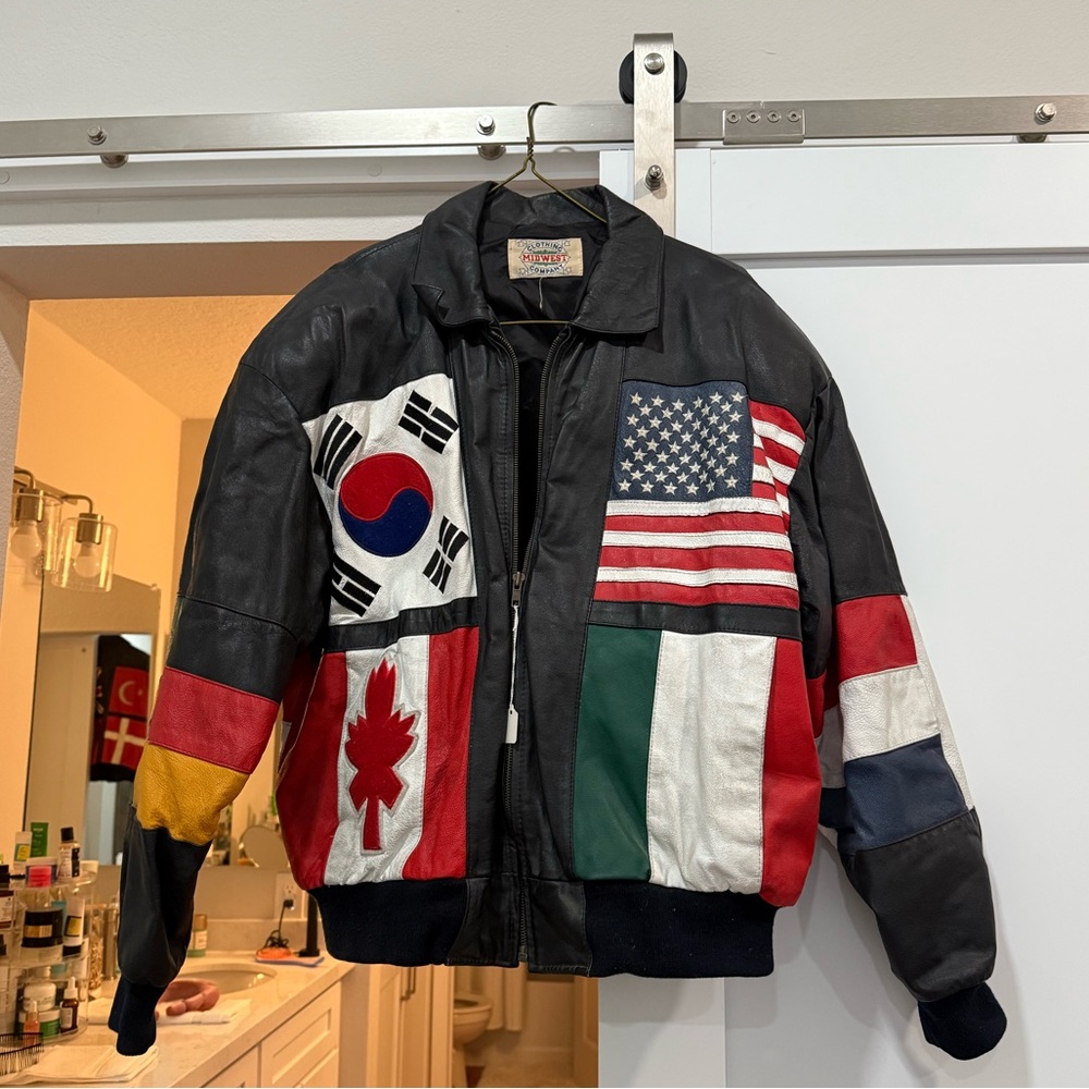 Vintage Midwest National, National Flag Leather Jacket, Size Large